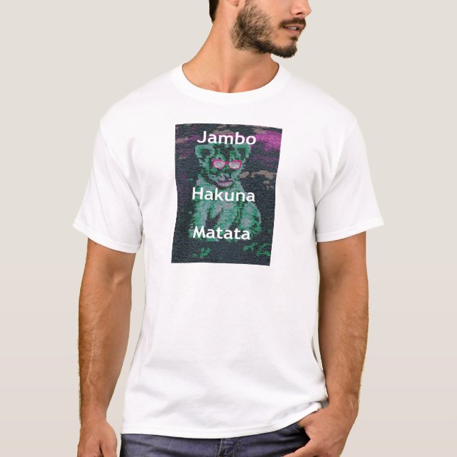 T-shirt Lion vert avec lunettes roses "Hakuna Matata" Art (Devant)