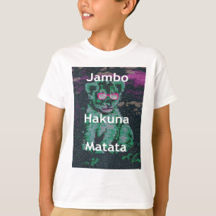 T-shirt Lion vert avec lunettes roses "Hakuna Matata" Art