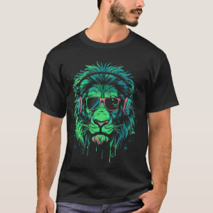 T-shirt Lion Vert DJ Avec Casques Et Lunettes De Soleil Ki