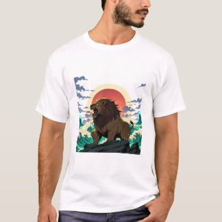 T-shirt Lion Wave Art - Ukiyo-e Sunset Design