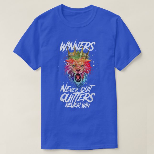 T-shirt Lion Winners Never Quit  Beast King Workout Motiva (Design devant)