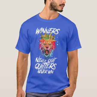 T-shirt Lion Winners Never Quit Beast King Workout Motiva