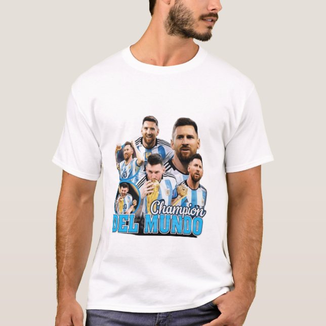 T-shirt Lionel Messi Champion Del Mundo Argentina World  (Devant)