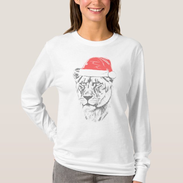 T-shirt Lioness Christmas Hat (Devant)