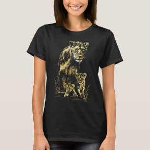 T-shirt Lioness Cubs Hunter Team Lion Wildlife Sketch