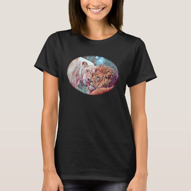 T-shirt Lioness Et Lion Couple En Amour Illustration (Devant)