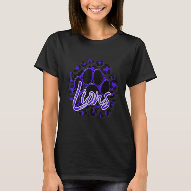 T-shirt Lions Purple Black Cheetah School Sports Fan Team (Devant)