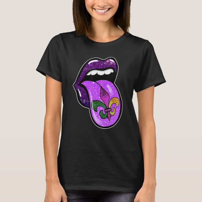 T-shirt Lips Mardi Gras Carnival Purple Fleur De Lis Women (Devant)