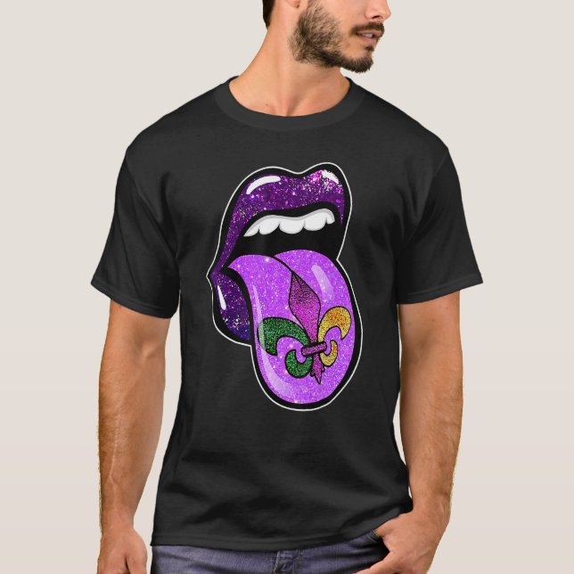 T-shirt Lips Mardi Gras Carnival Purple Fleur De Lis Women (Devant)