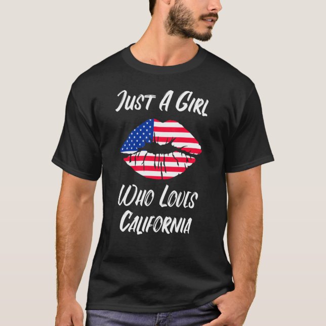 T-shirt Lips Mouth Love American Flag California (Devant)