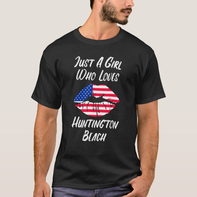 T-shirt Lips Mouth Love American Flag Huntington Beach (Devant)
