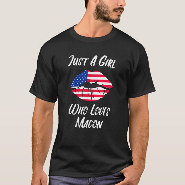 T-shirt Lips Mouth Love American Flag Macon (Devant)