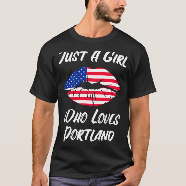 T-shirt Lips Mouth Love American Flag Portland (Devant)
