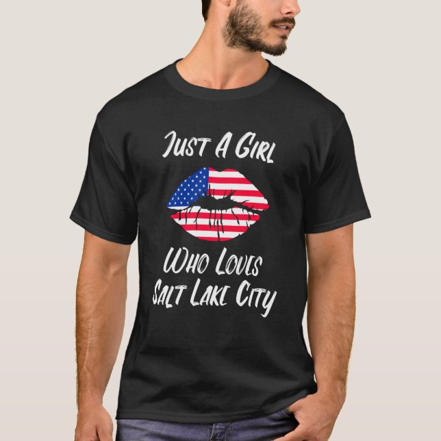 T-shirt Lips Mouth Love American Flag Salt Lake City (Devant)