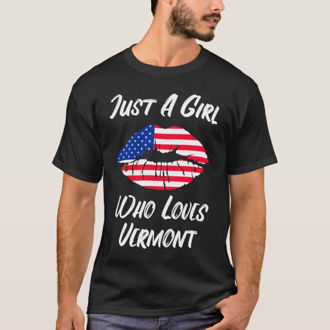 T-shirt Lips Mouth Love American Flag Vermont (Devant)