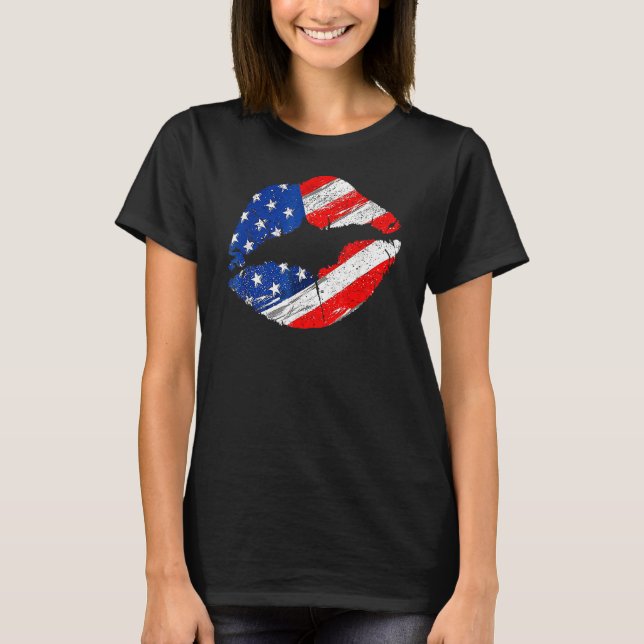 T-shirt Lips Us Drapeau 4 juillet Indépendance Américains  (Devant)