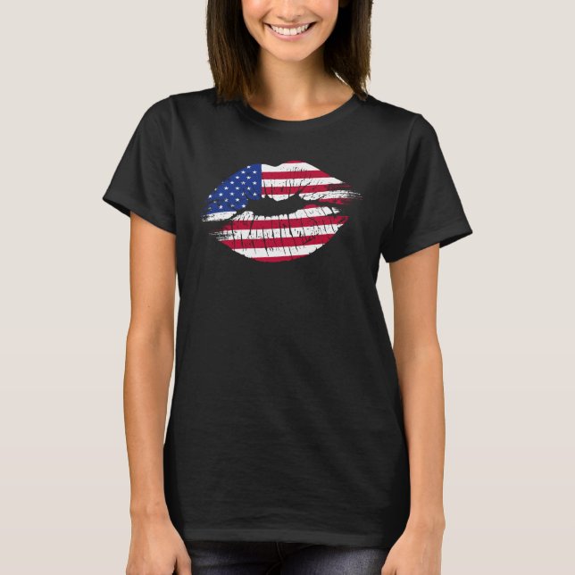 T-shirt Lips USA Flag Grunge (Devant)