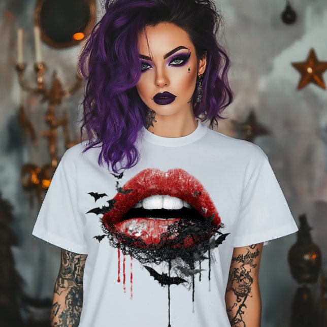 T-shirt Lips with Black Lace and Bats (Créateur téléchargé)