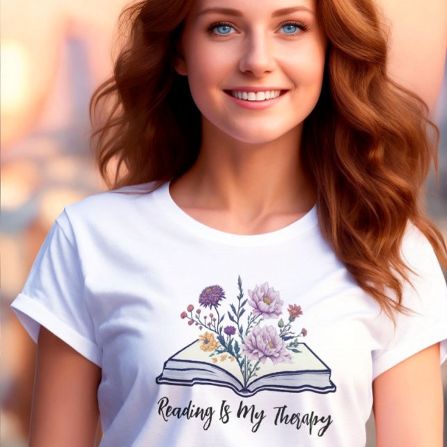 T-shirt Lire est ma thérapie, Boho Fleur sauvage et livre (Créateur téléchargé)