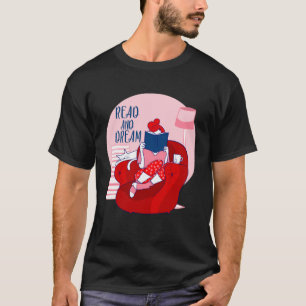 T-shirt Lire et rêver avec mes livres et mon chat en lisan