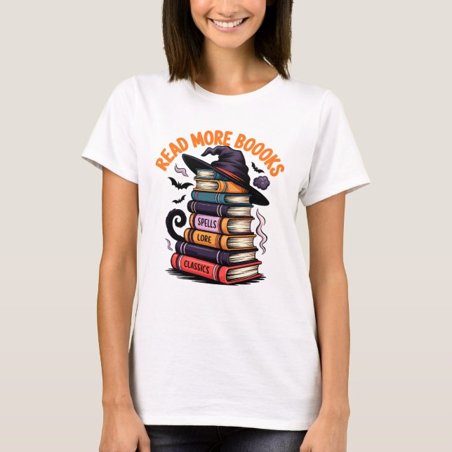 T-shirt Lire plus Livres Drôle Sorcière Casquette Éffrayan (Devant)