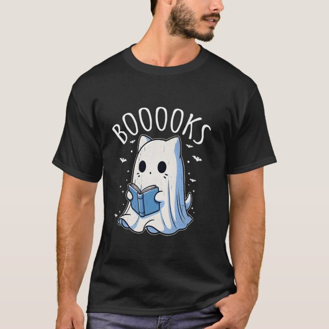 T-shirt Lire plus Livres Drôle Super Halloween Cat Ghost (Devant)