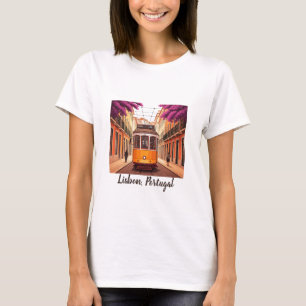T-shirt Lisbonne Portugal Tramway jaune Fleurs violettes
