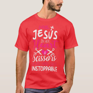 T-shirt Liste De Cheveux Cadeaux Jésus Dans Ciseaux Coeur
