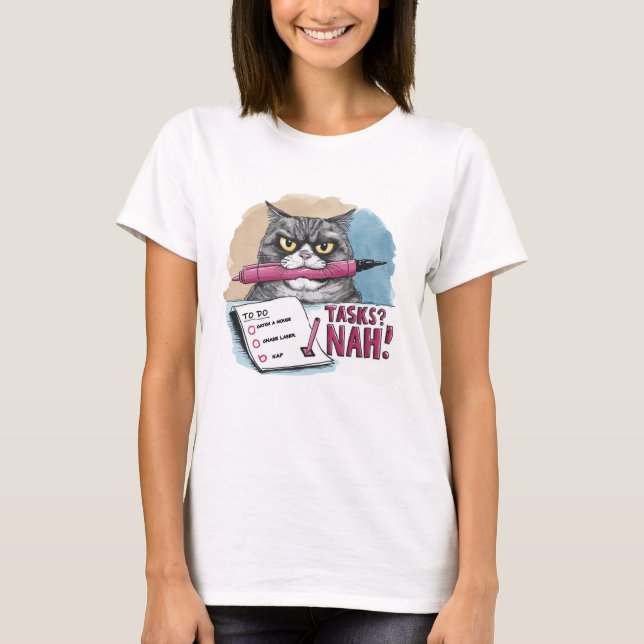 T-shirt Liste de tâches amusantes pour chats (Devant)