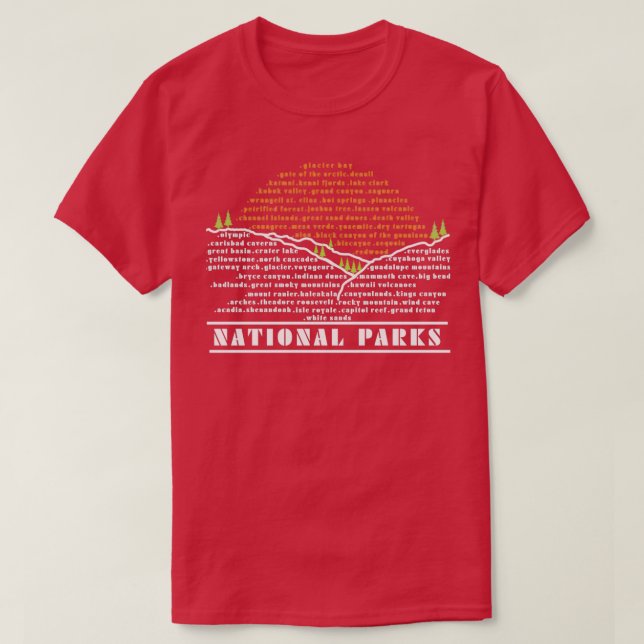 T-shirt Liste des parcs nationaux américains (Design devant)