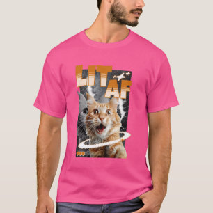 T-shirt Lit Af Funny Chat Mème visage Y2K Galaxy Esthétiqu