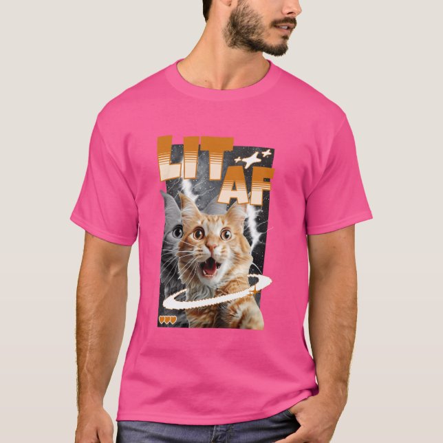 T-shirt Lit Af Funny Chat Mème visage Y2K Galaxy Esthétiqu (Devant)