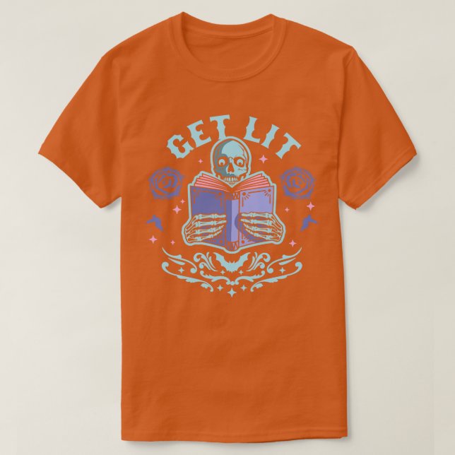 T-shirt Lit Littérature Squelette Lecture Bibliothèque B (Design devant)