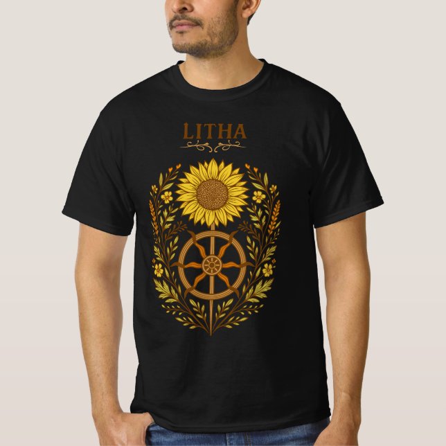 T-shirt Litha Tournesol Roue Solstice d'été Céleste  (Devant)
