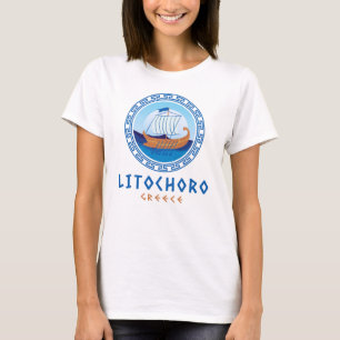 T-shirt Litochoro, Grèce Conception de navires grecs Femme