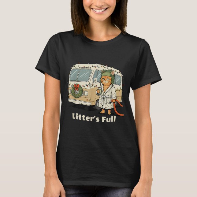 T-shirt Litter's Full Christmas Cat, Funny Christmas Kitty (Devant)