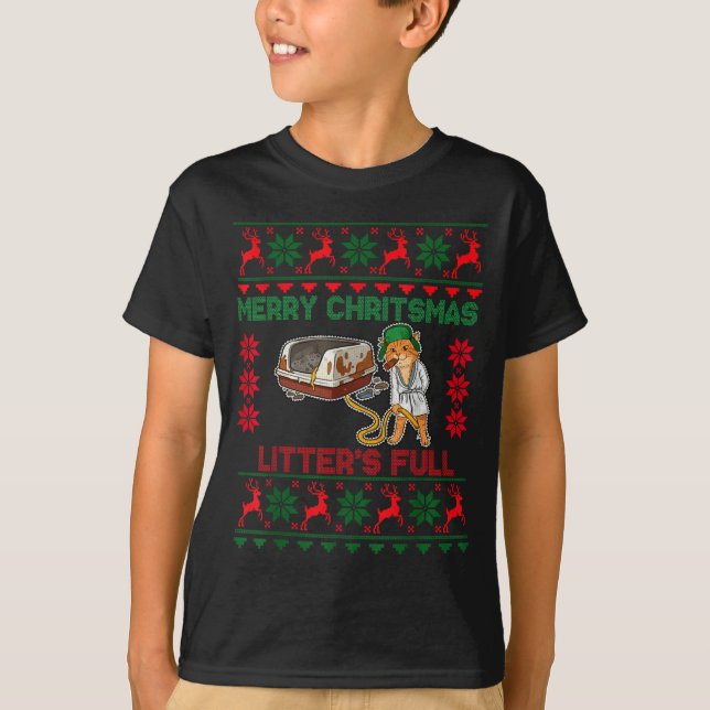 T-shirt Litter's Full Merry Christmas Funny Cat Lover Ugly (Devant)