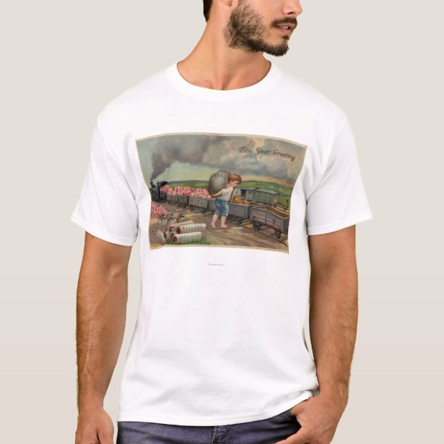 T-shirt Little Boy vidant l'argent dans le train (Devant)