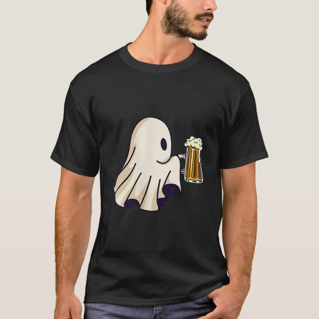 T-shirt Little Ghost Drinking Beer Funny Halloween Costume (Devant)