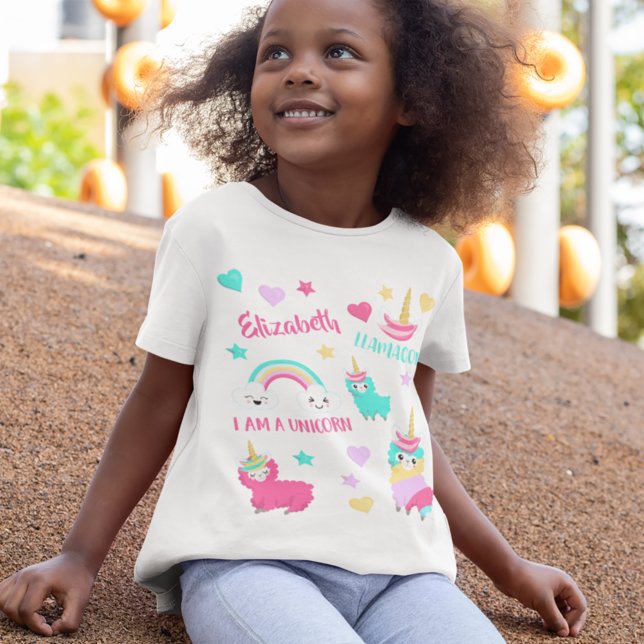 T-Shirt Little Girl Cute Llamacorn Pastel Motif (Créateur téléchargé)