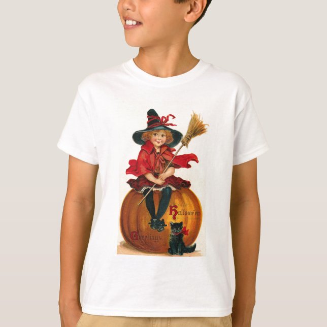 T-shirt Little Girl in Witch Costume Halloween Tees (Devant)