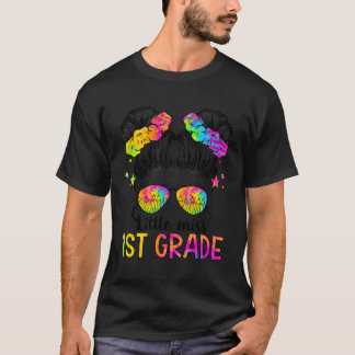 T-shirt Little Miss 1E Année Messy Hair Bun Girl Retour À 