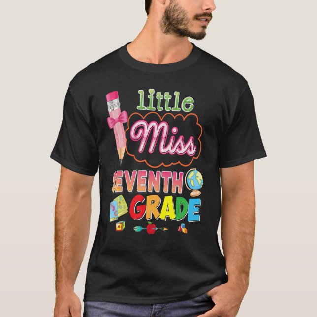 T-shirt Little Miss 7e année Crayon Bow Retour à l'école S (Devant)