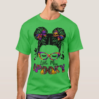 T-shirt Little Miss Éffrayant Halloween Messy Bun Girls