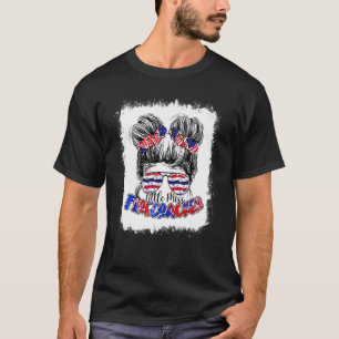 T-shirt Little Miss Firecracker Messy Bun Girls Usa Drapea