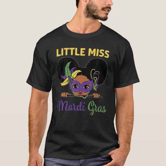 T-shirt Little Miss Mardi Gras Face Melanin Kids Toddler (Devant)