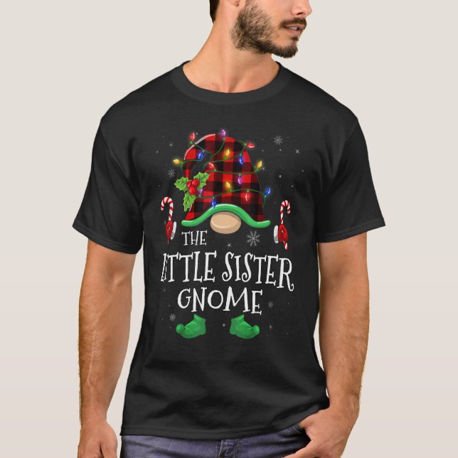 T-shirt Little Sister Gnome Buffalo Plaid Matching Family  (Devant)