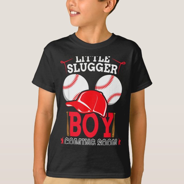 T-shirt Little Slugger Boy Coming Soon Baby Announcement B (Devant)