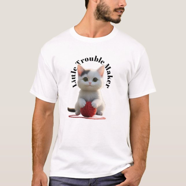 T-shirt "Little Trouble Maker" Cute Kitten and Yarn  (Devant)