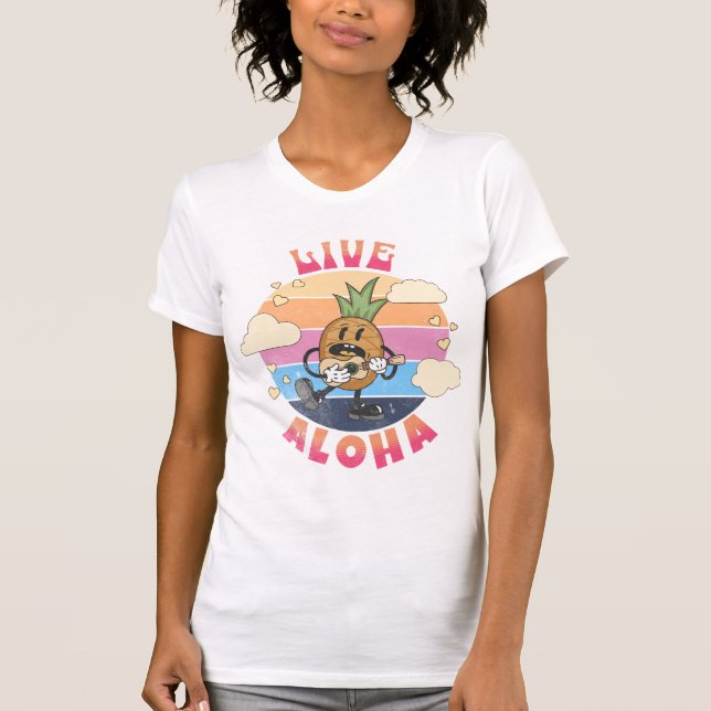 T-shirt Live Aloha Kawaii Ananas jouer ukulele (Devant)